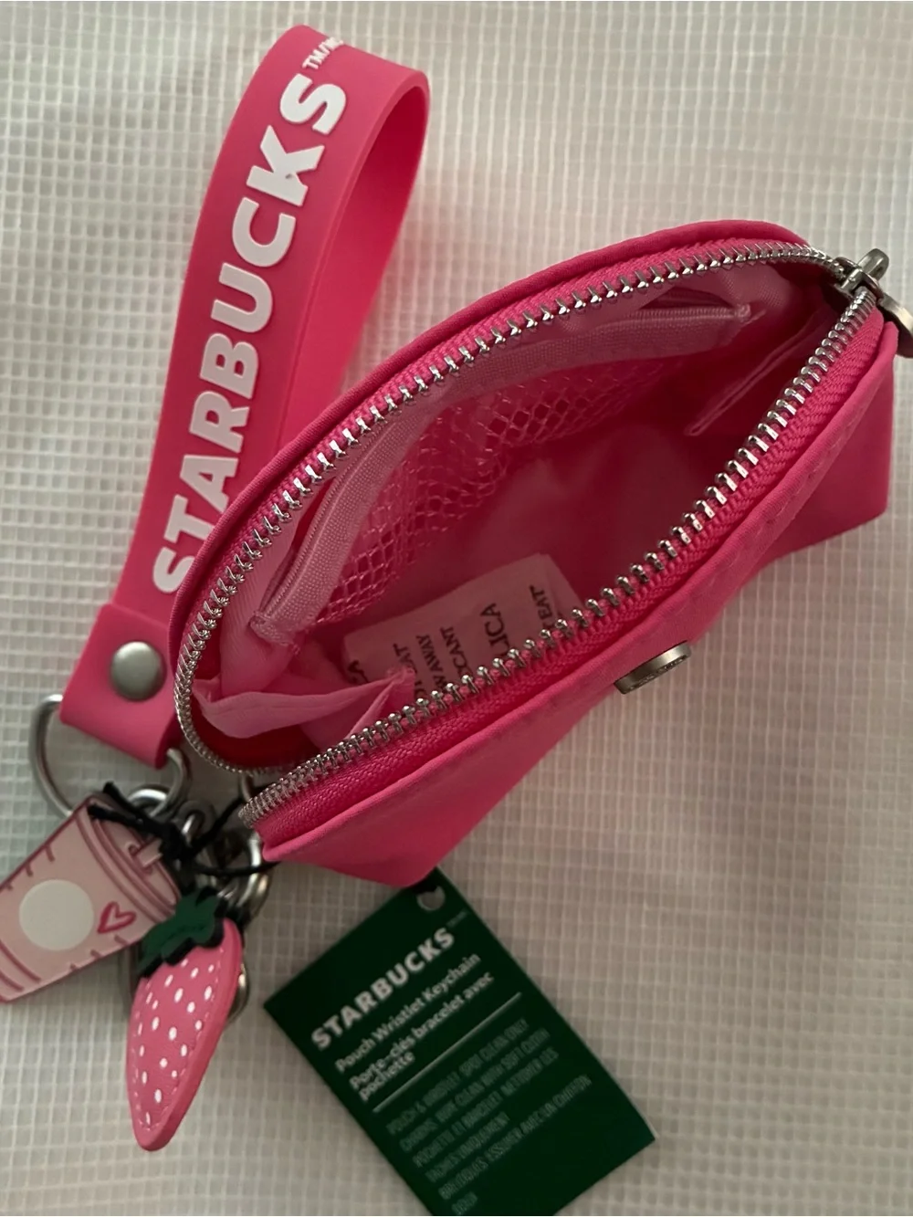 New Starbucks Pink Wristlet Pouch Keychain